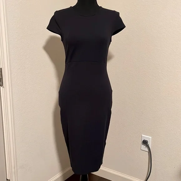 Felicity and Coco Seamed Pencil Dress Navy with Gold Back Zipper